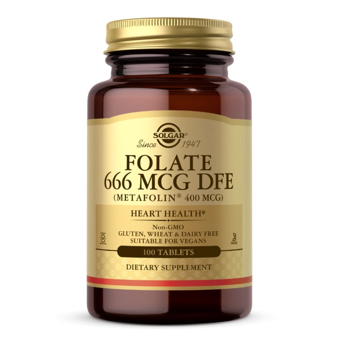SOLGAR folaat 666 µg DFE (Metafolin® 400 µg) – 100 tabletti