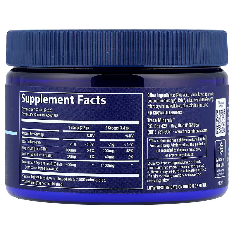TRACE MINERALS igapäevane mineraalide pulber, Natural Blue Hawaiian maitse - 132 g