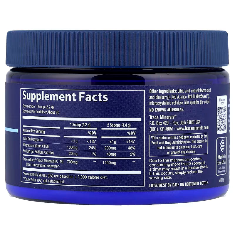 TRACE MINERALS igapäevane mineraalipulber, Natural Blue Acai maitse – 132 g