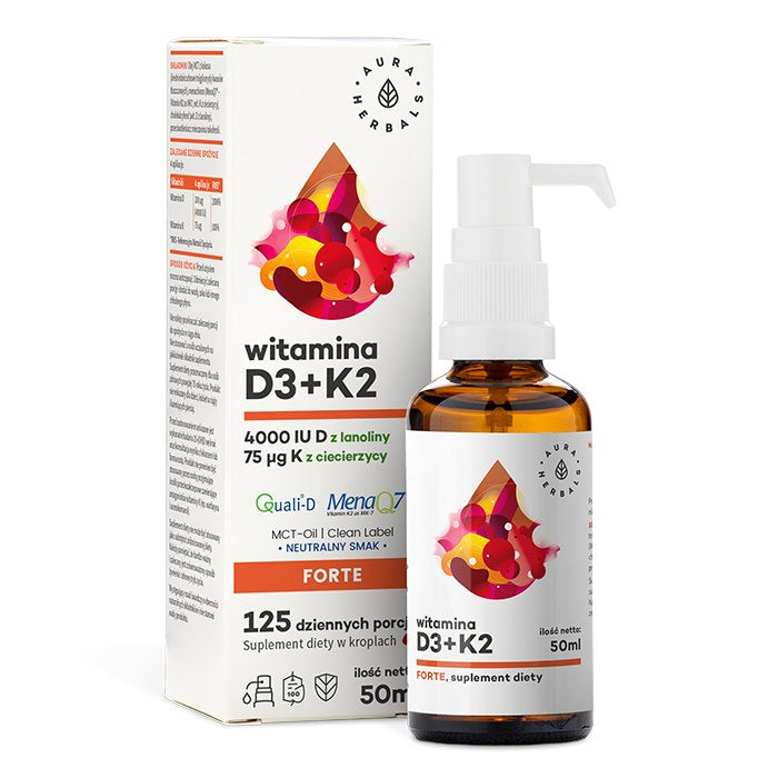 AURA HERBALS Witamina D3 + K2mk7 w oleju MCT (50 ml)