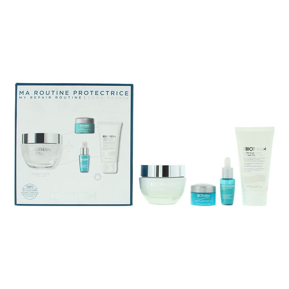 Set Biotherm: Life Plankton, Anti-Ageing, Morning & Evening, Eye Cream, 5 ml + Life Plankton Elixir, Regenerating, Day & Night, Serum, For Face, 7 ml + Cera Repair, Barrier Repair, Cream, For Face, 50 ml + Cera, Eliminates Impurities, Cleansing Foaming...