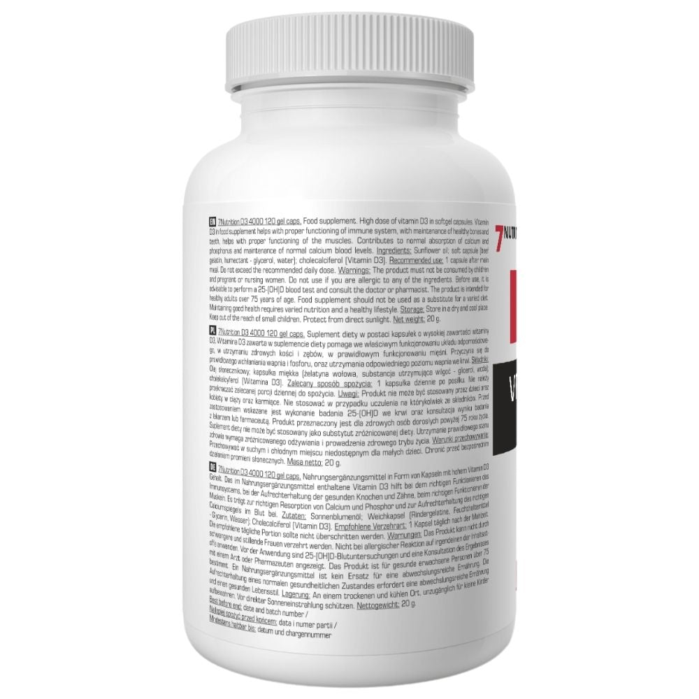 7NUTRITION D3-vitamiin 4000 RÜ - 120 kapslit