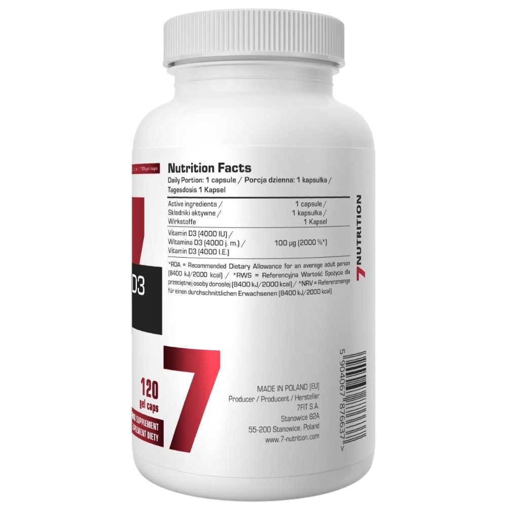 7NUTRITION D3-vitamiin 4000 RÜ - 120 kapslit