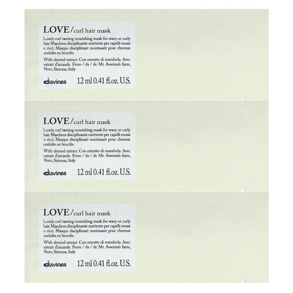 Set, Davines, Love, Hair Treatment Cream Mask, Nourishing, 12 pcs, 12 ml