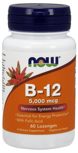 NOW Foods vitamiin B-12 koos foolhappega, 5000 mcg – 60 pastilli