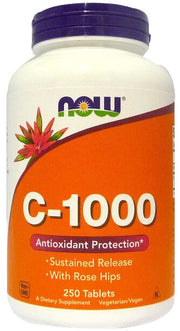 NOW Foods C-vitamiin - 1000 kibuvitsamarjadega - pikendatud vabanemisega - 250 tabletti