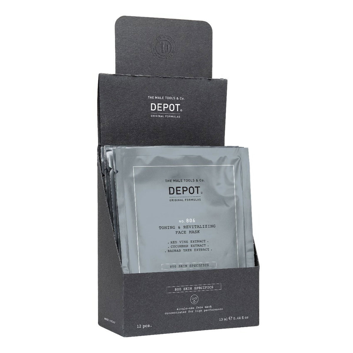 Set, Depot, 800 Skin Specifics No. 806, Hyaluronic Acid, Toning & Revitalizing, Sheet Mask, For Face, Day, 12 pcs, 13 ml
