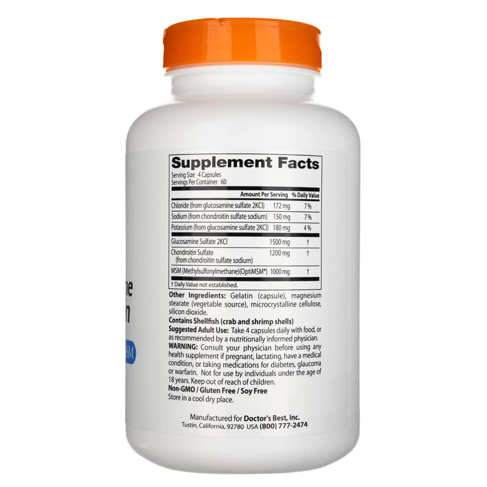Doctor's Best glükoosamiin, kondroitiin ja MSM koos OptiMSM-iga – 240 kapslit