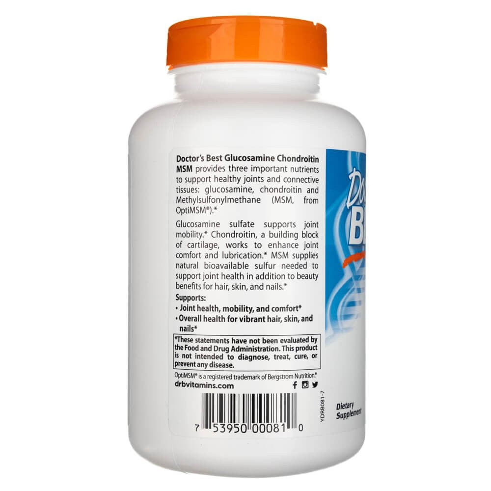 Doctor's Best glükoosamiin, kondroitiin ja MSM koos OptiMSM-iga – 240 kapslit