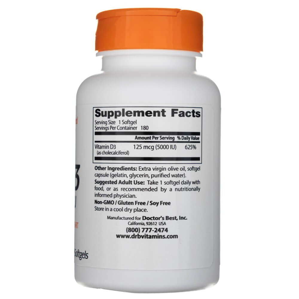 Doctor's Best vitamiin D3 5000 IU – 180 kapslit