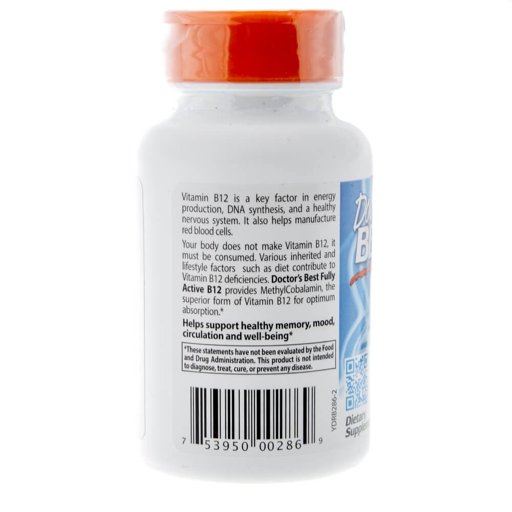 Doctor's Best täielikult aktiivne vitamiin B12 1500 mcg – 60 kapslit