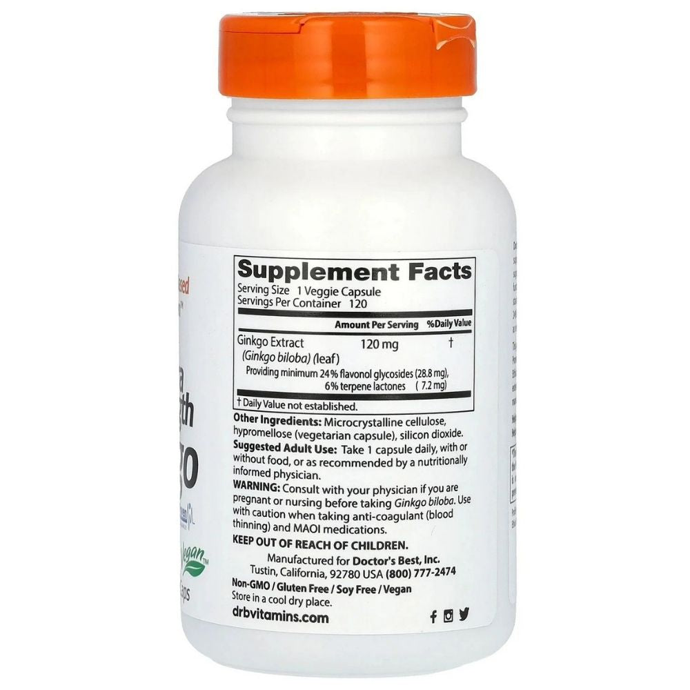 Doctor's Best hõlmikpuu (Ginkgo Biloba) 120 mg – 120 kapslit
