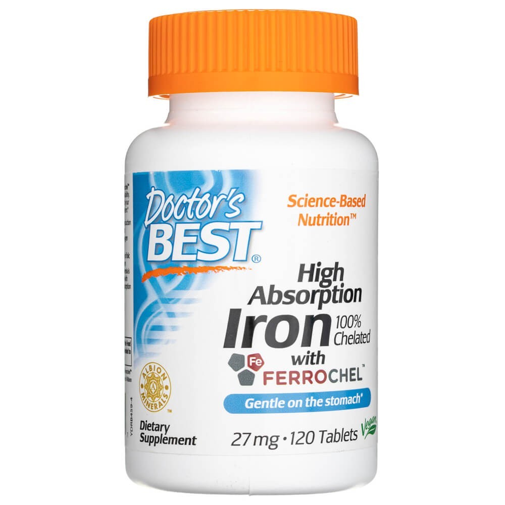 Doctor's Best High Absorption Iron koos Ferrocheliga 27 mg – 120 tabletti