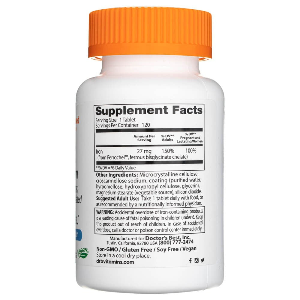 Doctor's Best High Absorption Iron koos Ferrocheliga 27 mg – 120 tabletti