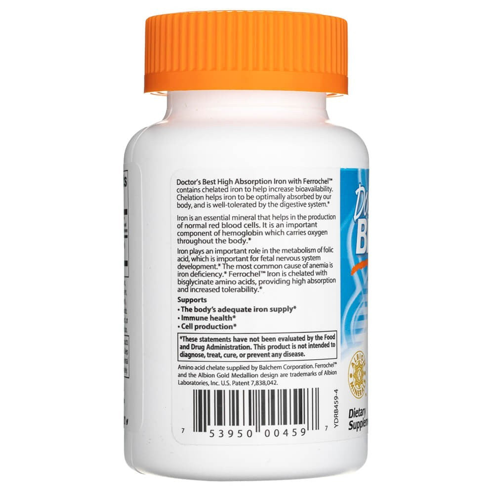 Doctor's Best High Absorption Iron koos Ferrocheliga 27 mg – 120 tabletti
