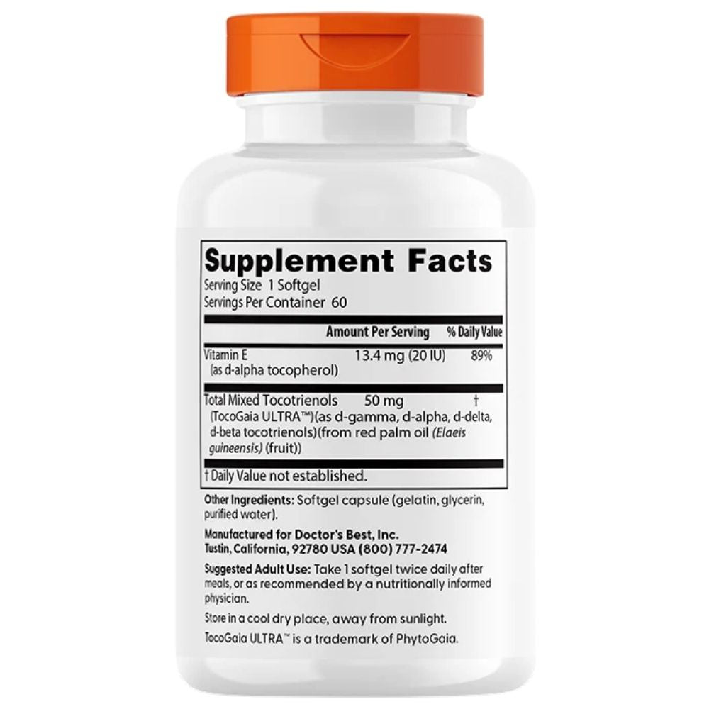 Doctor's Best E-vitamiin, tokotrienoole 50 mg – 60 kapslit