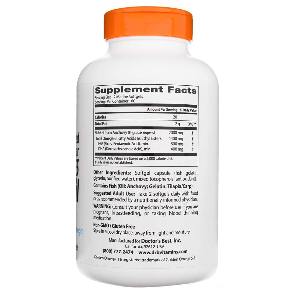Doctor's Best puhastatud ja selge Omega 3 kalaõli koos Goldenomega 1000 mg – 120 kapslit