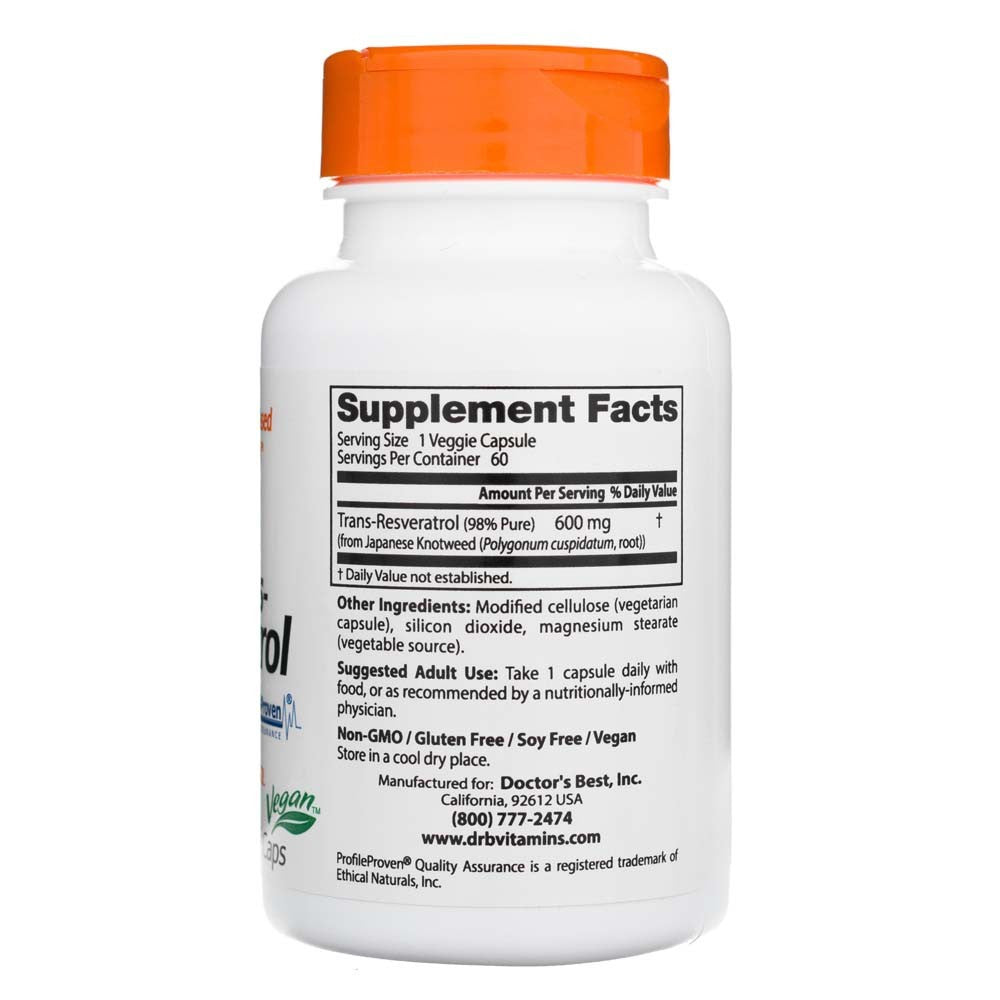 Doctor's Best kõrge tugevusega trans-resveratrool 600 mg – 60 kapslit