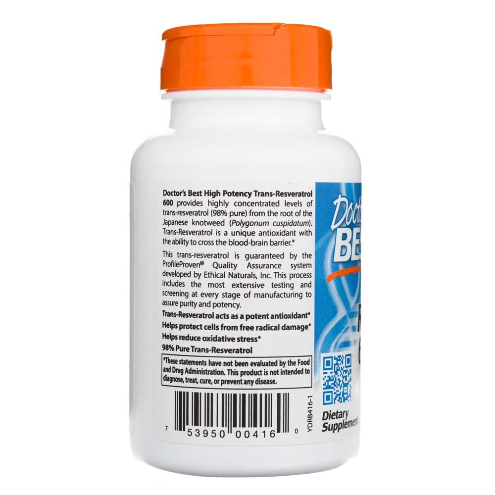 Doctor's Best kõrge tugevusega trans-resveratrool 600 mg – 60 kapslit