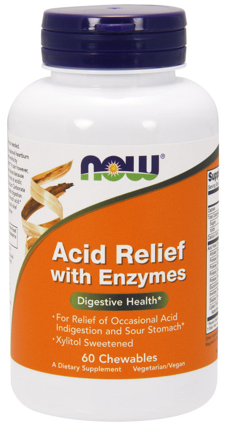Produkto nuotrauka: NOW Foods Acid Relief with Enzymes - 60 kramtomųjų tablečių