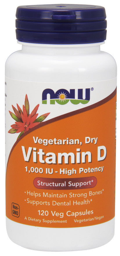 NOW Foods D-vitamiin, 1000 IU, taimetoitlastele – kuiv – 120 kapslit
