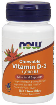 Produkto nuotrauka: NOW Foods Vitamin D-3, 1000 IU (Chewable) - 180 kramtomųjų tablečių
