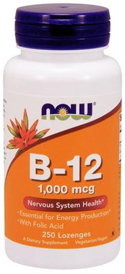 NOW Foods vitamiin B-12 koos foolhappega, 1000 mcg – 250 pastilli