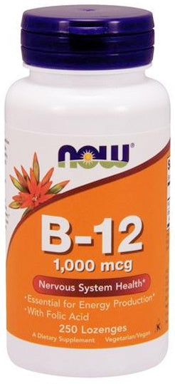 NOW Foods vitamiin B-12 koos foolhappega, 1000 mcg – 250 pastilli