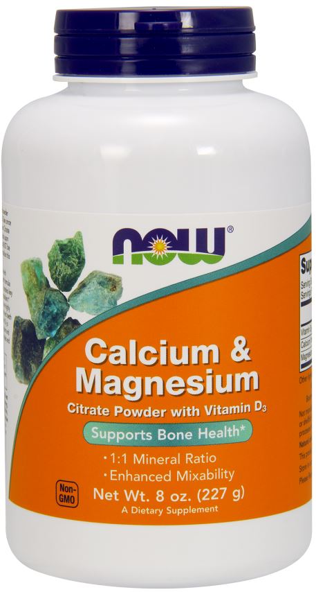 NOW Foods kaltsiumi ja magneesiumtsitraadi pulber D3-vitamiiniga - 227 g