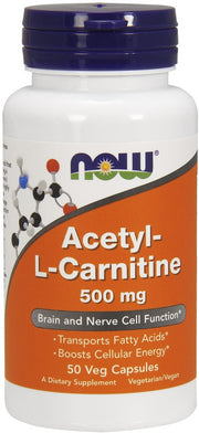 NOW Foods atsetüül-L-karnitiin, 500 mg – 50 kapslit