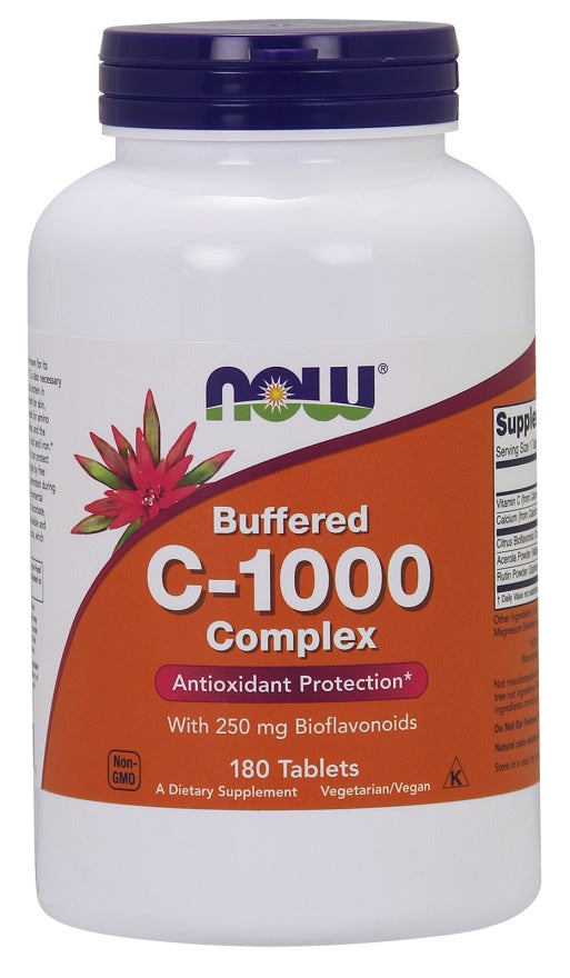 NOW Foods C-vitamiini 1000 kompleks – puhverdatud 250 mg bioflavonoididega – 180 tabletti