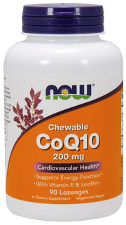 NOW Foods CoQ10 letsitiini ja E-vitamiiniga, 200 mg (näritav) – 90 pastilli