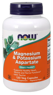 NOW Foods magneesiumi- ja kaaliumaspartaat tauriiniga – 120 kapslit