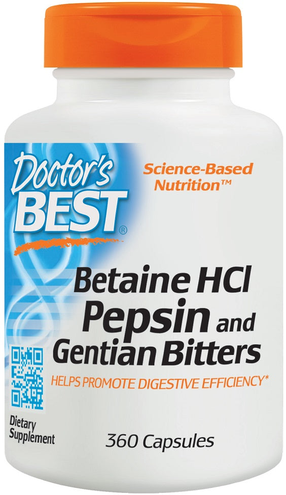 Doctor's Best Betaine HCl, pepsiini ja emajuure mõrud – 360 kapslit