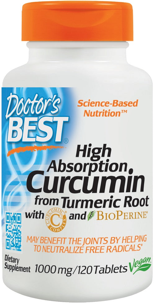 Doctor's Best kõrge imendumismäära kurkumiin (kurkumijuurest) C3 kompleksiga ja bioperiiniga, 1000 mg – 120 tabletti