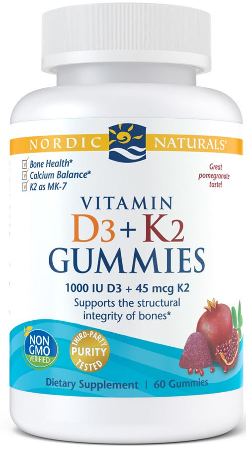 Nordic Naturals D3+K2 vitamiini kummikommid, granaatõunamaitselised – 60 kummikommi
