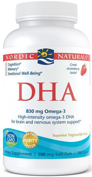 Nordic Naturals DHA, 830 mg maasikamaitselised – 180 kapslit