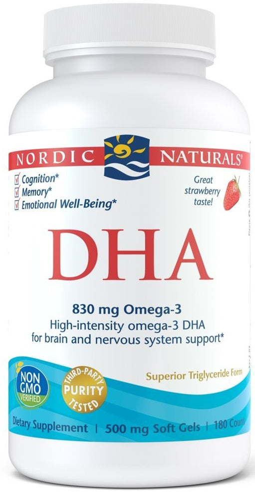 Nordic Naturals DHA, 830 mg maasikamaitselised – 180 kapslit
