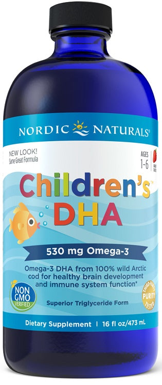 Nordic Naturals DHA lastele, 530 mg oomega-3, maasikamaitseline – 473 ml.