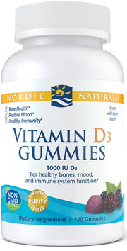 Nordic Naturals D3-vitamiini kummikommid, 1000 IU metsamarjad – 120 kummikommi