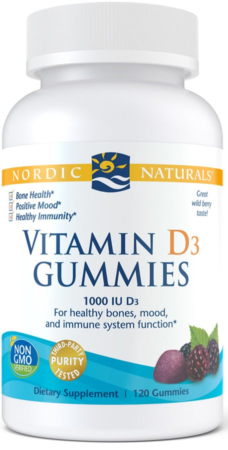 Nordic Naturals D3-vitamiini kummikommid, 1000 IU metsamarjad – 120 kummikommi