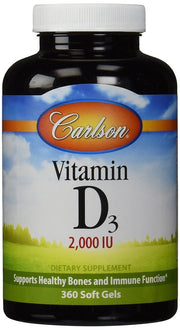 Carlson Labs D3-vitamiin, 2000 IU – 360 geelkapslit