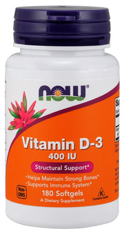 NOW Foods D-3-vitamiin, 400 IU – 180 kapslit