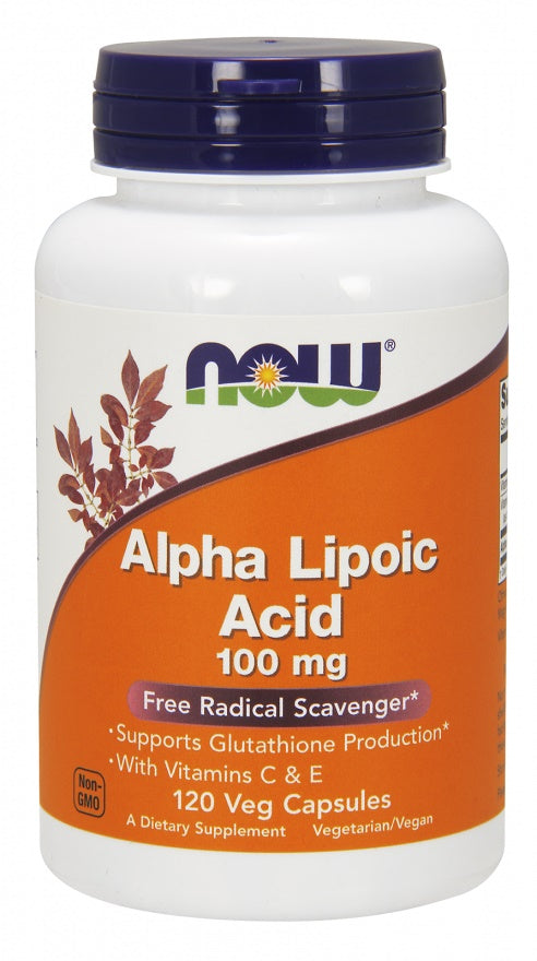 Produkto nuotrauka: NOW Foods Alpha Lipoic Acid with Vitamins C & E, 100mg - 120 kapsulių