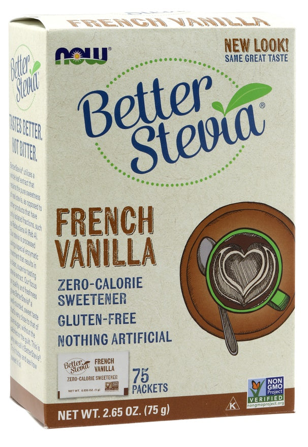 NOW Foods Better Stevia pakikesed, Prantsuse vanill – 75 pakikest