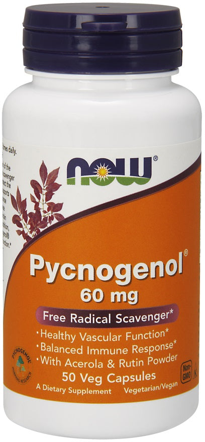 NOW Foods Pycnogenol with Acerola and Rutin Powder, 60 mg – 50 Capsules