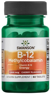 Swanson Vitamiin B-12 metüülkobalamiin, 2500 mcg kirsimaitseline – 60 närimistabletti