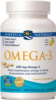 Nordic Naturals Omega-3, 690 mg sidrunimaitseline (kalaželatiin) – 60 kapslit