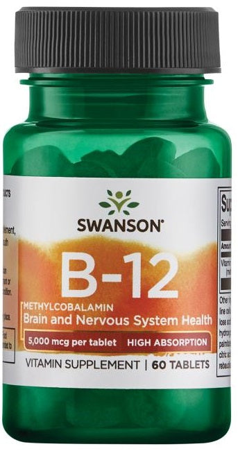 Swanson vitamiin B-12 metüülkobalamiin, 5000 mcg, kõrge imendumine – 60 tabletti