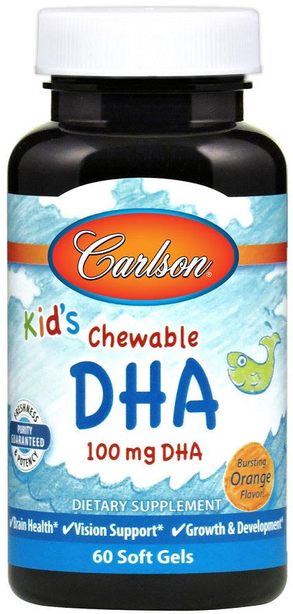 Carlson Labsi laste närimistabletid DHA, 100 mg, apelsinimaitselised – 60 kapslit